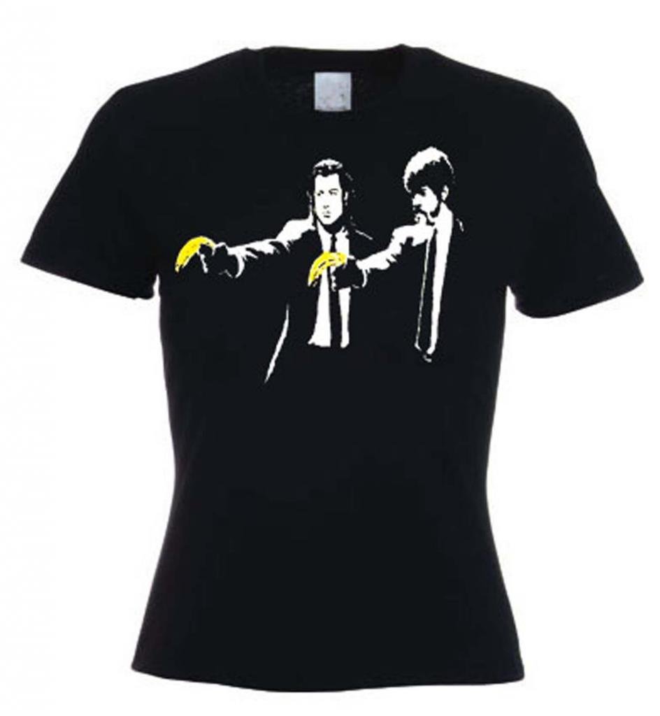 Tribal T-Shirts Womens Banksy Pulp Fiction T-Shirt (Medium) Black