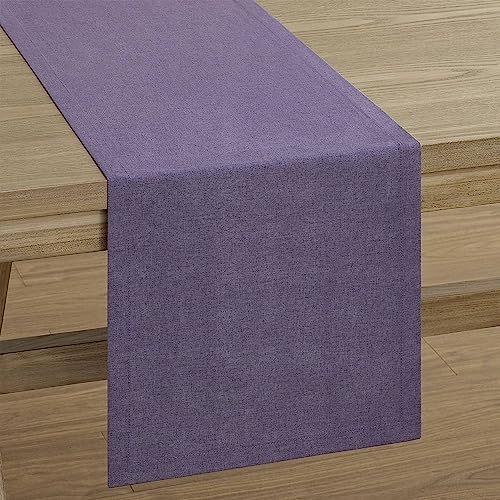 Image of ZeeMart Basic Linen Style Table Runner, 14 x 60 Inch Dark Purple Chambray, Rustic Farmhouse Purple Table Runners 60 Inches Long, Everyday Polyester Table Runner - Machine Washable & Easy Care
