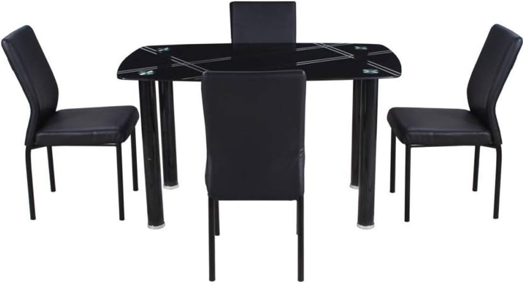 Woodness Ottawa 4 Seater Glass Dining Table Set (Black)