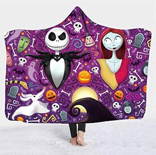 Hooded Blanket Nightmare Before Christmas 3D Printing Adult Plush Blanket Children's Warm Wool Fleece Custom Blanket Winter Gift Size (130cm X 150cm)
