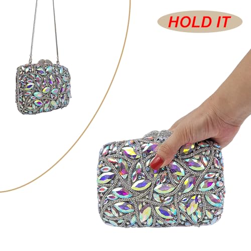 Image of Colorful Crystal Clutch Box Handbag Women Sparkling Evening Bags for Wedding Party Prom Purse