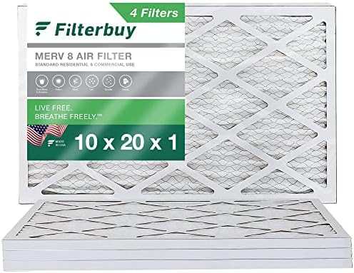 Filterbuy 10x20x1 Air Filter MERV 8 Dust Defense (4-Pack), Pleated HVAC AC Furnace Air Filters Replacement (Actual Size: 9.50 x 19.50 x 0.75 Inches)