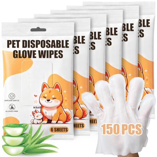 Irenare 150 Pcs Pet Glove Wipes Bulk for Dogs and Cats, Cleaning Deodorizing Unscented Thick Nourish Fur Glove Wipes, Dry Bathing Grooming Wipe for Paw Butt Ear, Daily Care Travel, 8.5 x 7.5 Inch