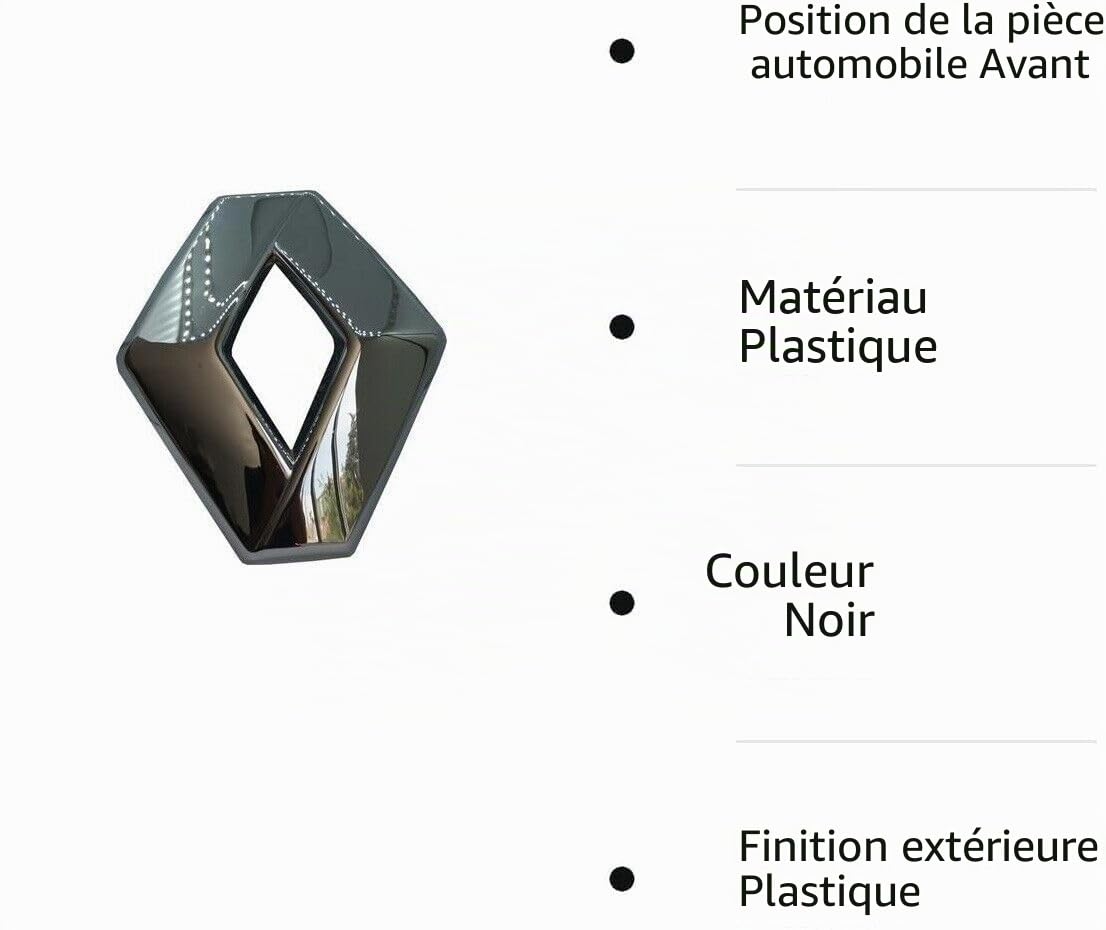 Grille de pare-chocs avant noir/argenté avec insigne diamant pour Clio IV/Captur/Megane III 628909470R (noir)