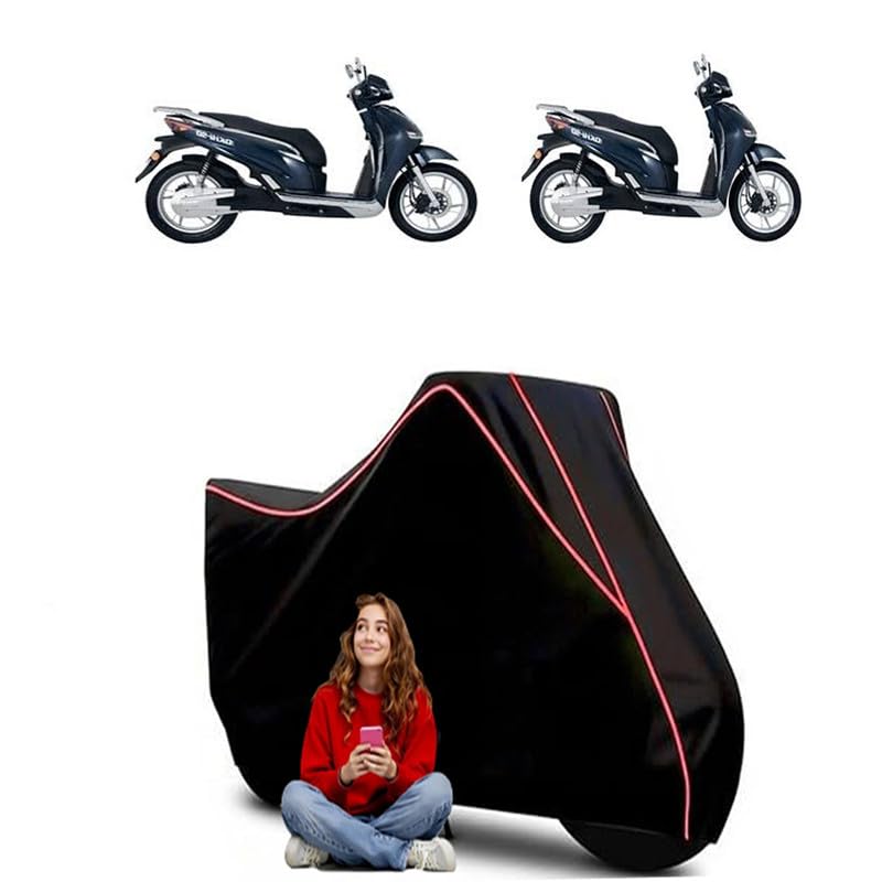 Image of OKHI-90 Standard Scooty Bike Cover Water Resistant Outdoor Use Universal Fit Scooters Motorcycles Heavy Duty UV Protection Dust Rain Scratch Resistant Elastic Bottom Black Blue Piping