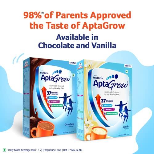Image of AptaGrow Milk Drink Powder For Kid S Height Gain,Immunity & Brain Development,Nutritious & Tasty Chocolate Flavor,400 G|37 Nutrients|Prebiotics|Low Fat|Veg,1 Count,13 Servings