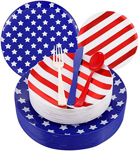 WDF 4th of July Plates-125pcs Red White Blue Plates Supplies Incl...
