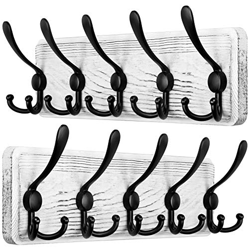Image of SKOLOO Rustic Wall Mounted Coat Rack, 16 inch Stud Spacing, Wood Coat Rack Wall Mount with 5 Triple Hooks, Farmhouse Coat Hanger Wall Mount for Hanging Backpack Jacket Coat Hat, Pack of 2