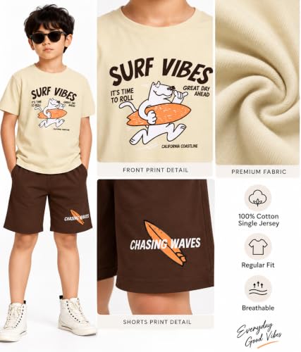 Image of KYDA KIDS Boys 100% Cotton Regular fit T-Shirt Shorts Clothing Set | Kids Co-Ord Set | Half Sleeve T-Shirt with Matching Shorts | Soft Breathable Fabric | Comfortable Stylish Casual Wear
