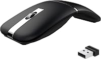 Bluetooth Arc Travel Mouse: Dual 2.4G+BT5.1 Rotating Foldable Rechargeable Mouse for Laptop, MacBook, PC, Chromebook - Black