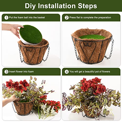 Homsunny Artificial Hanging Flowers In Basket, Silk Vine Plants Flower With Flowerpot Centerpieces ,Fake Hanging Flower In Coconut Lining Hanging Baskets For Outdoors Courtyard Decor(Red) #TOP5