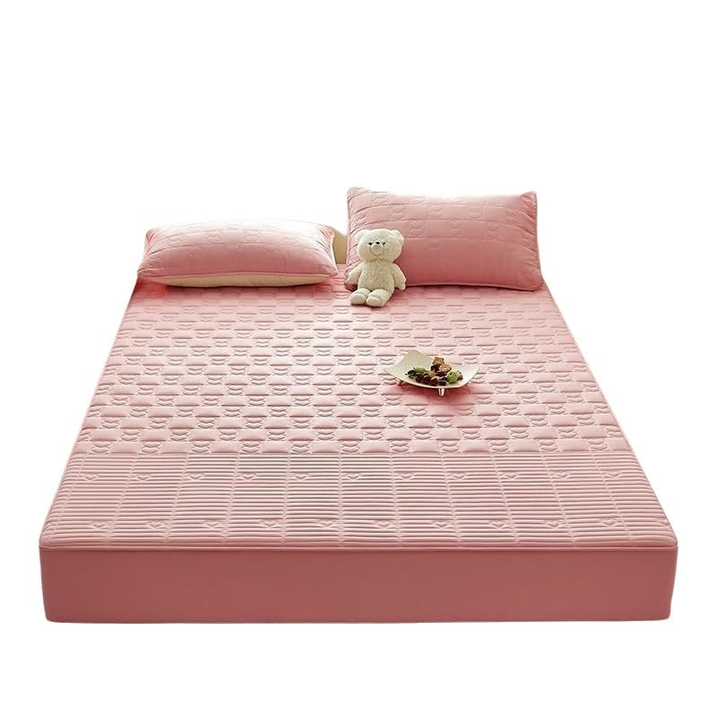 Protector de colchón Impermeable, Funda Ajustable para colchón con Bolsillo Profundo de hasta 28 cm, Funda de Cama silenciosa Lavable a máquina (Rosa, 90 x 200 cm).