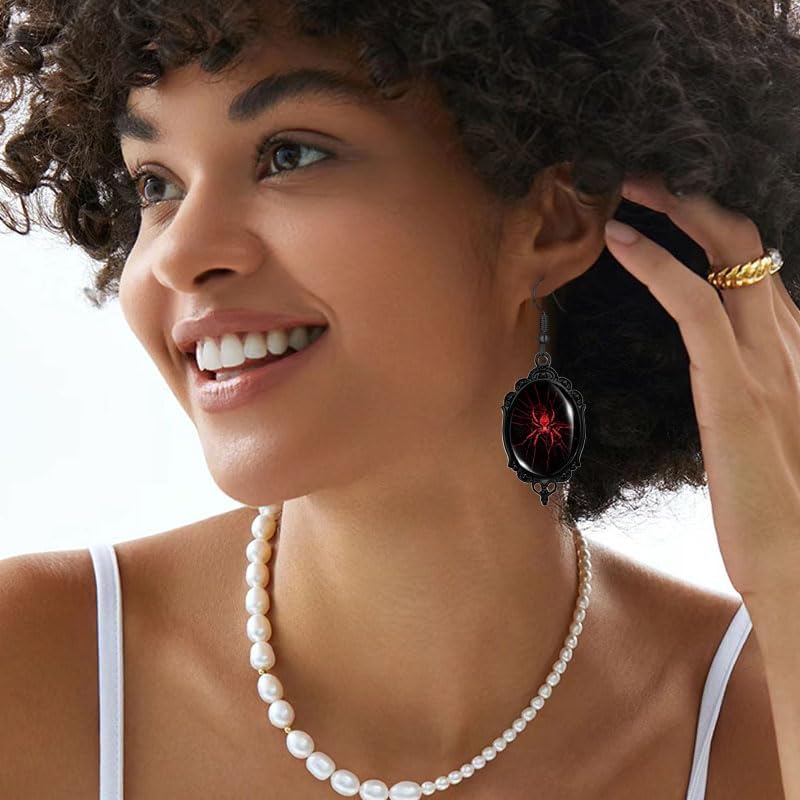 coadipress Gothic Spider Earrings Necklace Set for Women Vintage Crystal Glass Spiders Web Cameo Earring and Necklace Mystic Victorian Bug Earrings Punk Halloween Jewelry - Image 3