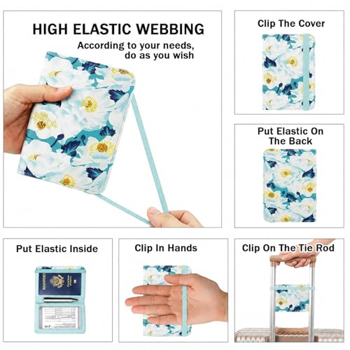 Image of ZOPPEN RFID Blocking Passport Holder for Travel - PU Leather Waterproof Lightweight Passport Cover Wallet for Women Men, Travel Organizer with Card Slots for Airline Tickets & Passport Book, Flower A
