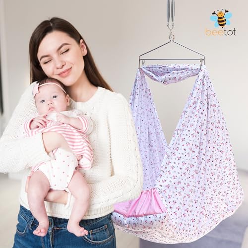 Image of beetot Cotton New Born Baby Swing Cradle (Jhula) | Cradle Cloth With Removable Mattress Bed, Mosquito Net, Weight Capacity Up To 20Kg | Age From 0-12 Months (Floral Pink)