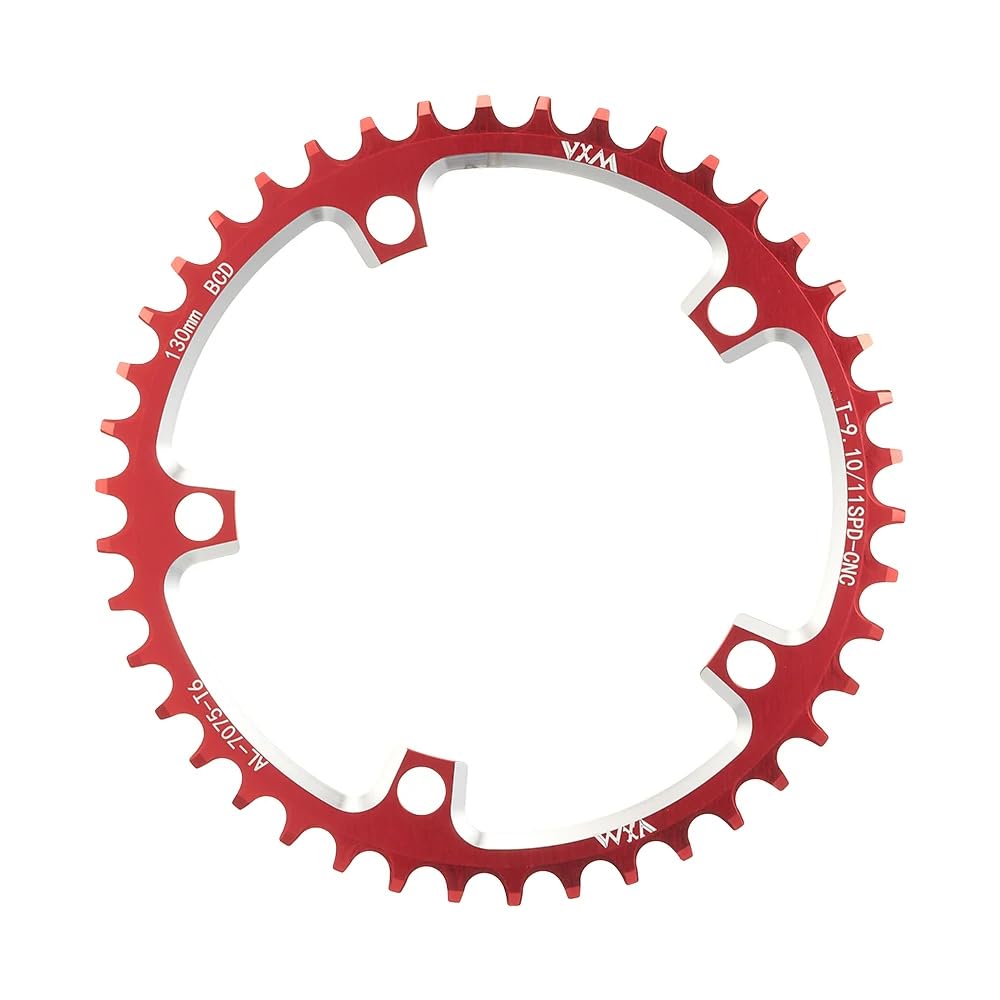 ZOCKZ 130 BCD Chainring 38T 40T 42T 44T 46T 48T 50T 52T 54T 56T 58T 60T Round Narrow Wide Single Chainwheel for 8 9 10 11 12 Speed Road Bike (Red 38T)