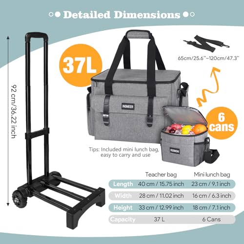 Image of INSMEER Rolling Teacher Bag with Wheels,Wheeled Teacher Tote Bag with Insulated Lunch Bag,with Padded Laptop Compartment