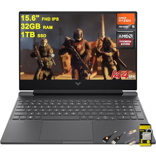 Image of HP Victus 15 Gaming Laptop 15.6 inch FHD IPS 144Hz (AMD FreeSync Premium) AMD Hexa-core Ryzen 5 7535HS 32GB RAM 1TB SSD Radeon RX 6550M (>RTX3050) Backlit Type-C Fast Charging Win11 ICP Accessory