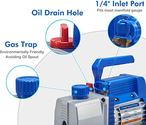 New Position 3.0 Cfm Single-Stage 5 Pa Rotary Vane Economy Vacuum Pump For Hvac Air Conditioner Refrigerant Food Packaging Milking 1/4" Flare Inlet Port Blue #TOP1