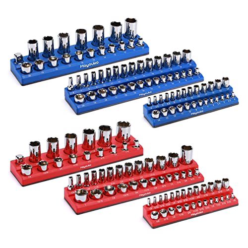 Image of Mayouko 6 Pieces SAE&Metric Magnetic Socket Organizer, 1 /4 Inch, 3 /8 Inch, 1 /2 Inch Socket Holders, Stores 143 Pieces of Standard (Shallow) and Deep Sockets