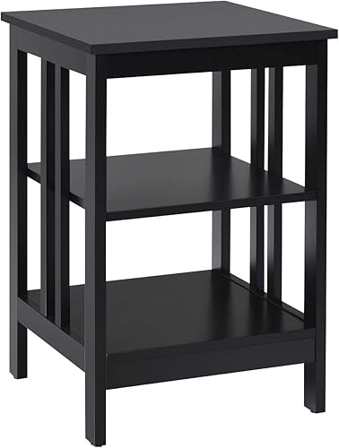 Miniatura 12 de Giantex Juego de 2 mesitas de noche de 3 niveles, mesa auxiliar moderna con estantes de almacenamiento y barras reforzadas, mesas de noche Negro