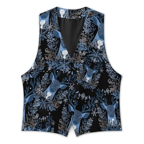 Blue Snowflake Deer Trendy Vest Suit for Men V Neck Formal Dress Waistcoat Vests Business Slim Fit2
