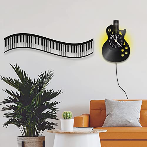 Kinglive Music Wall Clock, Guitar Vinyl Wall Clock12”(30Cm) 7 Kinds Of Led Color Art Home Decor Music Instrument Wall Clock Silent Non Ticking For Living Room Bedroom Music Studio #TOP4