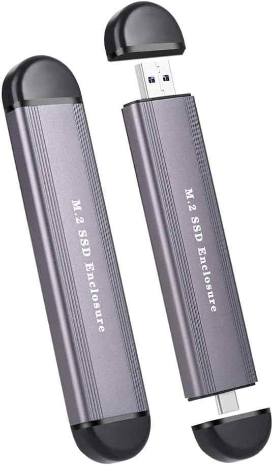 KASTWAVE M.2 SSD Enclosure Adapter, NVME/SATA Dual Protocol Adapter Case with USB C 3.1/3.2 Gen 2 and USB A, 10Gbps PCI-E/6Gbps SATA, SSD Case Support for Size 2230/2242/2260/2280 (Silver)