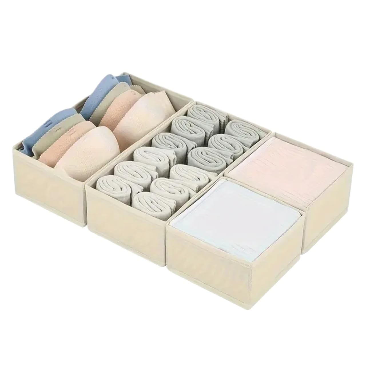BAYNOPURIN Sock Storage Box 4pcs Foldable Drawer Organizer Underwear Socks Bra Clothes Storage Box Closet Wardrobe Organization Household Dresser(Beige)