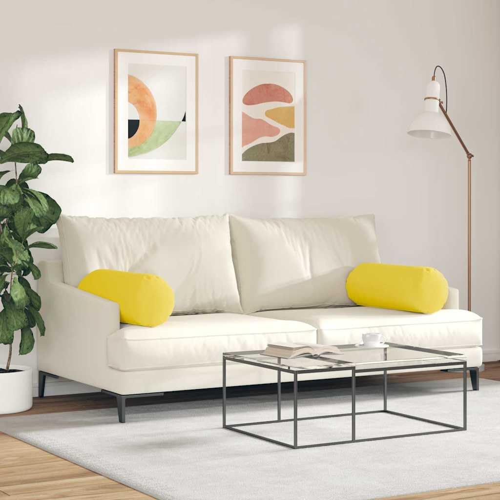 2er Set Nackenrollen Hellgelb Ø 25 x 70 cm Dekokissen aus Stoff mit Polyesterfüllung, Moderne Stützkissen für Sofa und Bett, Waschbare Zierkissen mit Reißverschluss für Wohnzimmer