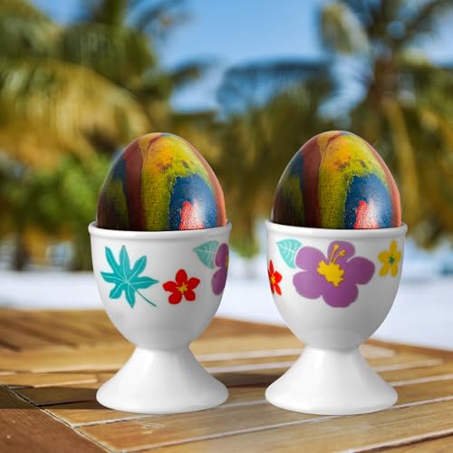 Image of Cinf Easter Ceramic Egg Cups, Set of 2, Hawaii Flower Egg Holders