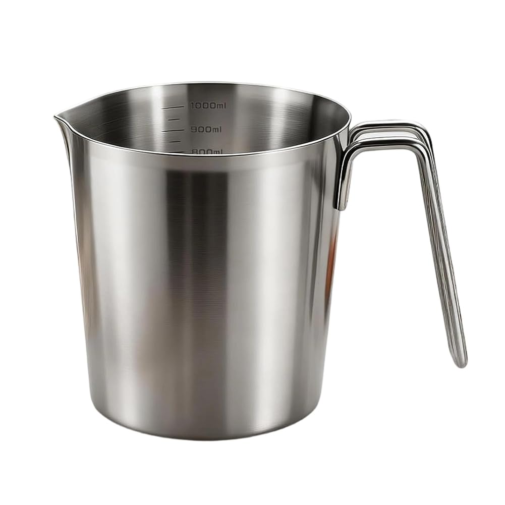 CTRLZS Stainless Steel 1L Measuring Jug, Metal Measuring Cup with Handle, ML Scale Included, Dishwasher Safe,Milk Container
