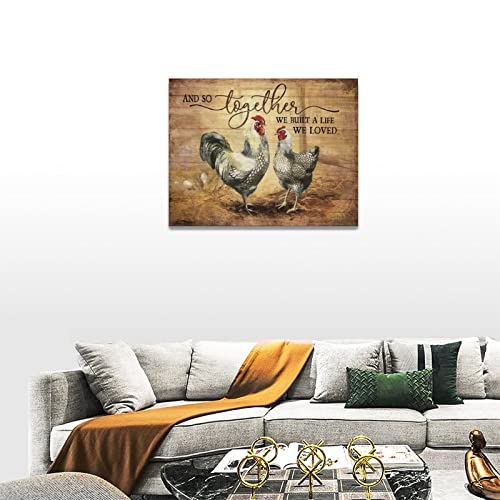 Farmhouse Chicken Wall Art Country Rooster Hen Chicks Pictures Wall Decor Rustic Canvas Prints Painting Motivational Vintage Framed Artwork For Kitchen Bathroom Bedroom Living Room 16"X12" #TOP3