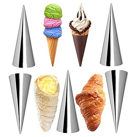 Cannoli Tubes - 12.7CM Large Stainless Steel Cannoli Forms - Non-Stick Cream Horn Danish Pastry Molds Pack of 5 for Croissant Waffle Cream Roll (Cone) Cover