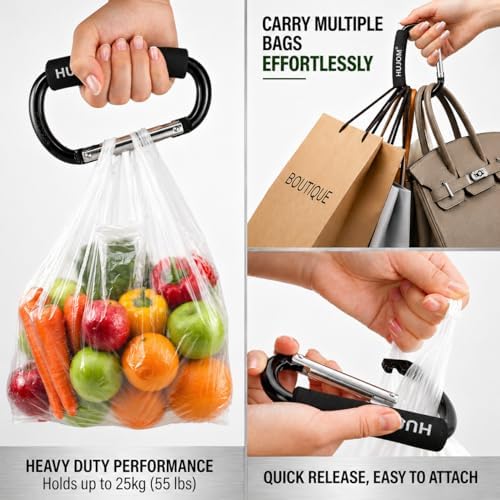 Stroller Hooks 2 Pack Heavy Duty Large Carabiner Clips for Bags & Baby Gear - 4