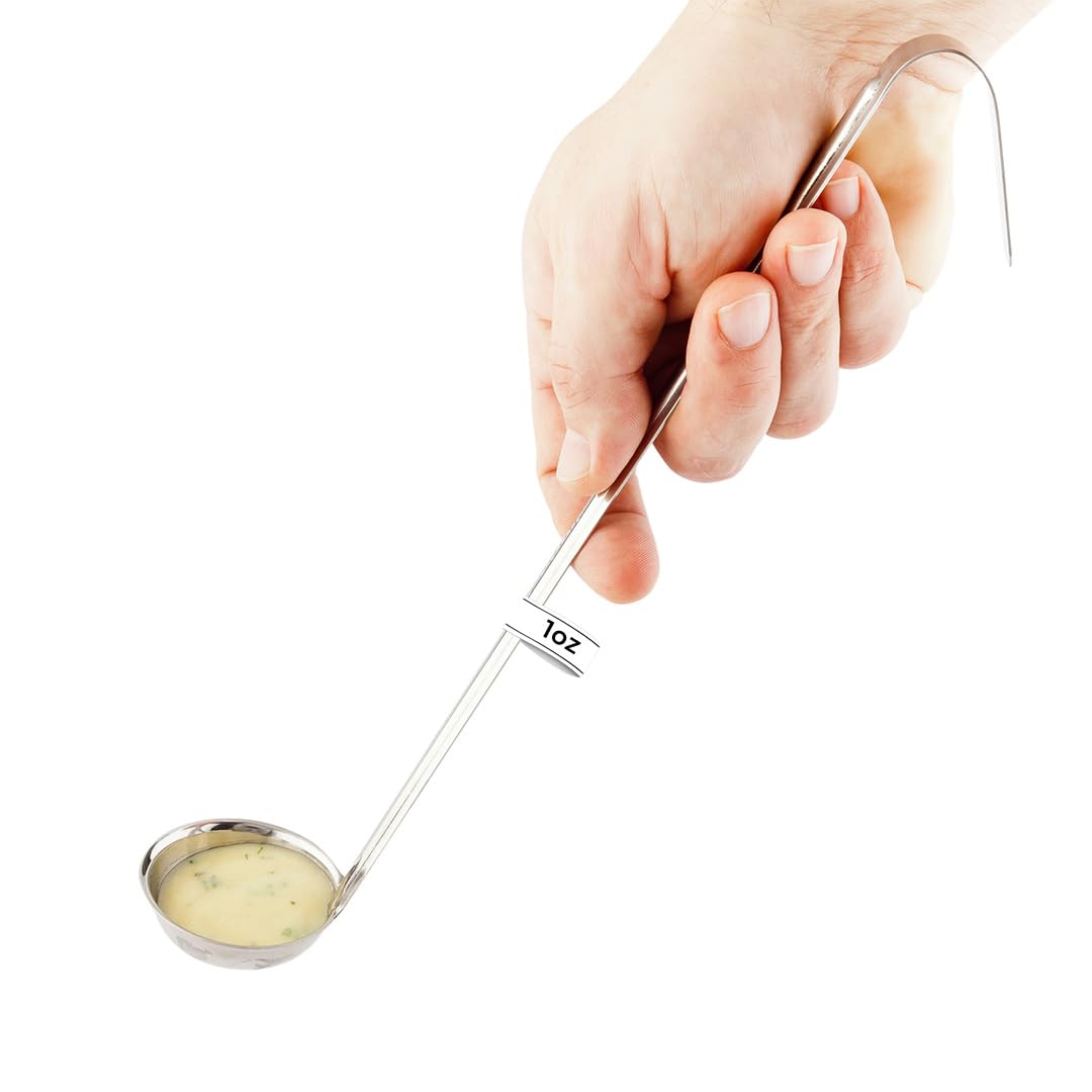 Restaurantware Stainless Steel Serving Ladle, Spoon - Hook Handle Commercial Grade Silver 1 oz 1ct Box Met Lux RWT0197