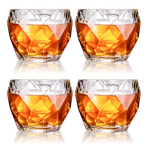 GLASKEY Unique Whiskey Glasses, Set of 4, 11 oz, Premium Scotch Glasses, Bourbon