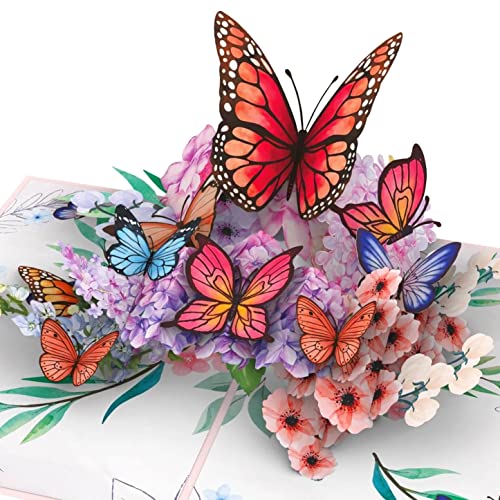 papercrush® Biglietto pop-up con farfalle sui fiori – biglietto di compleanno 3D per moglie, fidanzata e mamma (grazie, buon miglioramento, anniversario, regalo di denaro) – popup biglietto di auguri