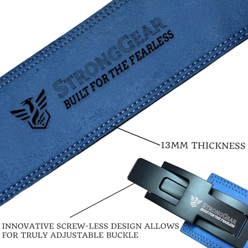 Image of 13MM Weightlifting Lever Belt for Man and Women, Crafetd from Heavy Duty Genuine Leather with Heavy Duty Buckle, Professional Weight Lifting Belt (13MM BLUE EDITION, S)