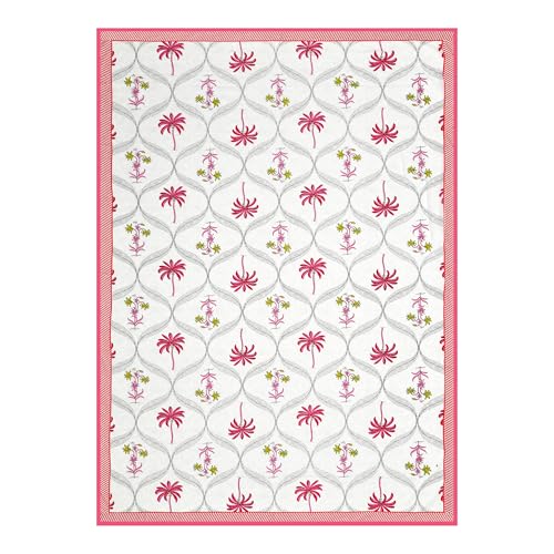 Image of BLOCKS OF INDIA Hand Block Printed Cotton Single Size Reversible Malmal Dohar for Summer (Pink Tree)