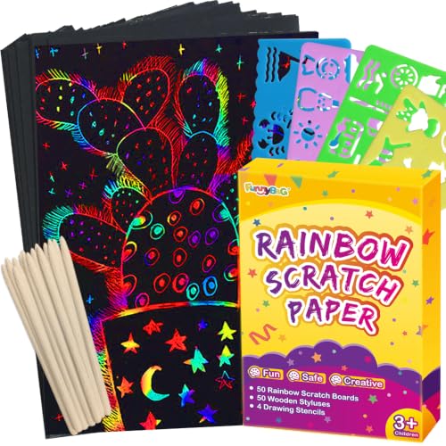 FUNNYB&G 100 Pcs Rainbow Scratch Paper Art for Kids Arts and...