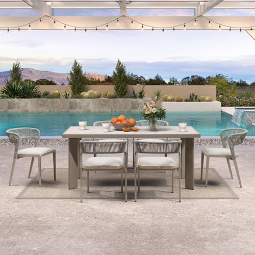 Image of PURPLE LEAF Outdoor Dining Set for 6 with Built-in Cushions Champagne