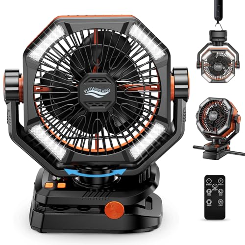 Image of coldSky Camping Fan with Dual Motor, 20000mAh Clip On with Digital Display, 9-Inch Portable Battery Operated with LED Lantern, Tent Fan for Camping with Remote, 5 Speeds, 4 Timing, Outdoor