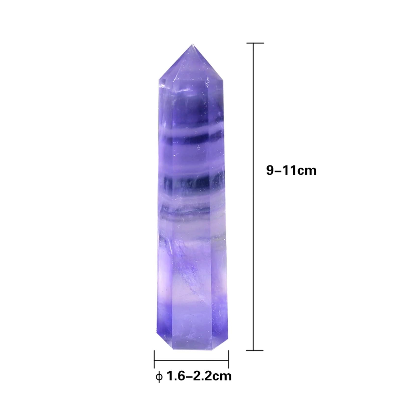 Kristallornamente Natürlicher Kristall, bunt gestreift, blauer Fluorit-Quarzkristallstein, violetter Fluorit-Punkt, heilender sechseckiger Zauberstab Wunderschöner Kristall(9-11cm)