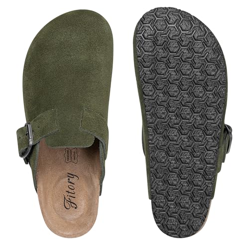 Image of FITORY Womens Clogs Slip-on Potato Shoes Leather Mules Suede Cork Footbed