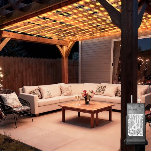 Lovelite 10ft x 10ft Net Lights 280LED Gazebo Lights Outdoor 8 Modes Timer Waterproof Connectable Christmas Light Clear Wire Large Size for Bushes Patio Pergolas Garden Holiday Party - Warm White