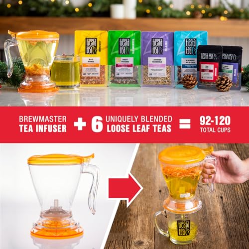 Image of Tiesta Tea Ultimate Live Loose Leaf Kit, Tea Starter Kit with High to Non-Caffeinated Blends, Hot & Iced Brews, Includes Black, Green, Herbal Sample Bags and 16oz Brewmaster Dispensing Infuser