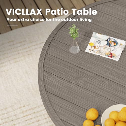 Image of VICLLAX 53 inch Round Patio Table, Outdoor Dining Table for 8 with Umbrella Hole for Garden Lawn Deck Backyard, Antique Grey