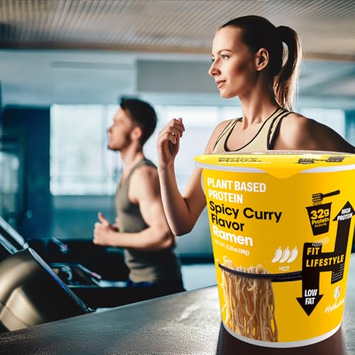 Image of Hethstia Protein Ramen Cup, Spicy Curry Flavor, 32g Plant Protein, 6 Pack | Vegan, Non-Fried Instant High-Protein Noodle Broth, Low Fat, Ready in Minutes Pre-Packaged Ramen Soup Cup
