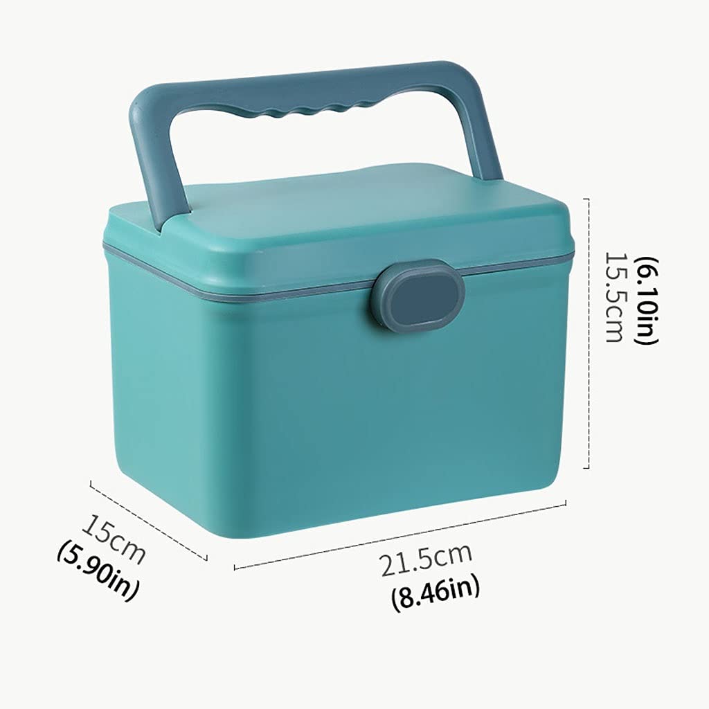 Trousse de premiers secours 8,46 pouces en plastique petite boîte rangement médicaments poignée portable domestique double couche médicaux médicale trousses(Blue)